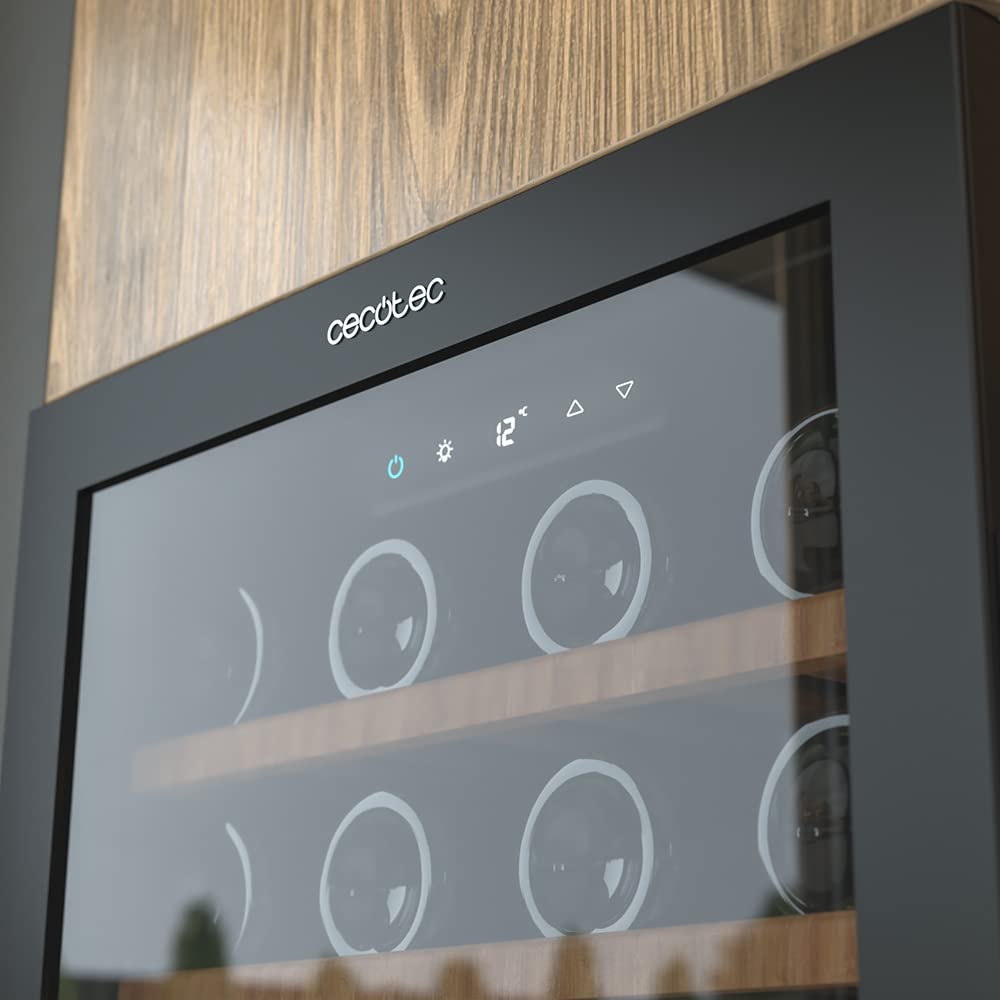Cecotec Vinoteca de 98 Botellas Bolero GrandSommelier B98Black. 203 L, Sistema Compresor de Enfriamiento, Display, Control Táctil, Temperatura Regulable y Luz LED interior