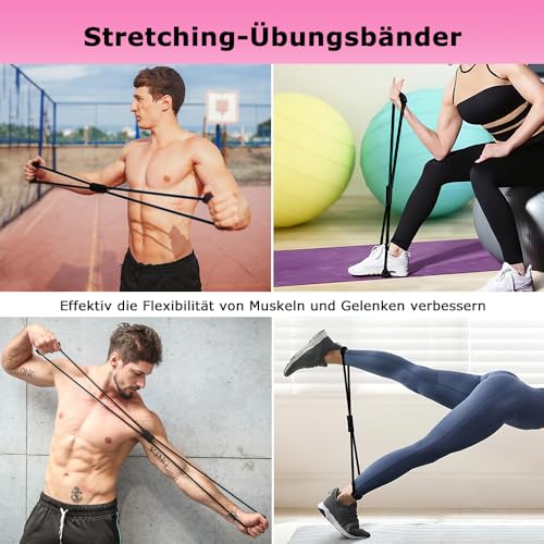 Faszienrolle, Qveetry 6 in 1 Foam Roller Faszienrolle Set mit Massageroller Stab, Widerstandsbänder Krafttraining, Massageball, Fitnessbänder, 33cm Schaumstoffrolle für Yoga Pilates, mit Poster (Rose)