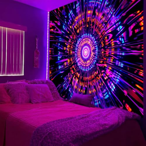 PSYHILAR Blacklight Mandala Tapestry for Bedroom Psychedelic Black Light Posters for Adults and Teens Colorful UV Reactive Aesthetic Bohemian Art Wall Hanging Decor Red and Purple (60 x 50 Inches)