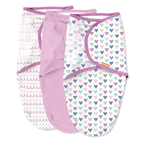 Image of SwaddleMe by Ingenuity Original Swaddle, 100% Cotton, Improves Sleep & Calms Startle Reflex, 0-3 Months, 3-Pack - Heart & Hoops
