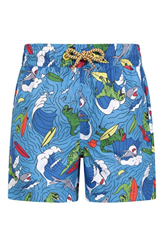 Mountain Warehouse Boardshorts Estampados Niños - Cuidado fácil, Boardshorts Ligeros, 2 Bolsillos Cargo con Cintura Ajustable - para Nadar, el Surf y la Piscina Dinosaurio Azul 3-4 Años