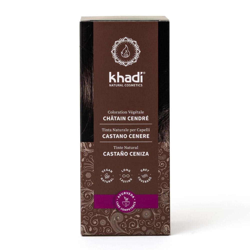 khadi CHÂTAIN CENDRÉ Coloration végétale - Cosmétique naturelle - Coloration pour cheveux pour un brun mat et froid - 100% végétale, naturelle et vegan - 100 g
