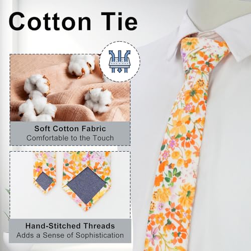 Image of Luckyvestir Mens Ties, Sage /Dusty Blue /Pink Floral Ties for Men, 2.76 inch Cotton Flower Necktie for Wedding /Groomsmen /Party
