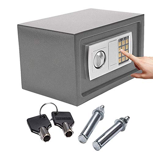 Coffre Fort pour la maison, 31x20x20cm Coffre-Fort Hôtel à Serrure Electronique avec 2 clé d'urgence, Coffre Fort Mural Pour Protection de l'argent, Bijoux, Passeports, 8,5L, Gris