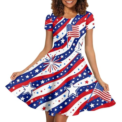 Image of POLERO Sunflower Dress for Women Floral Summer Dresses Short Sleeve Casual Sundresses Midi Dresses