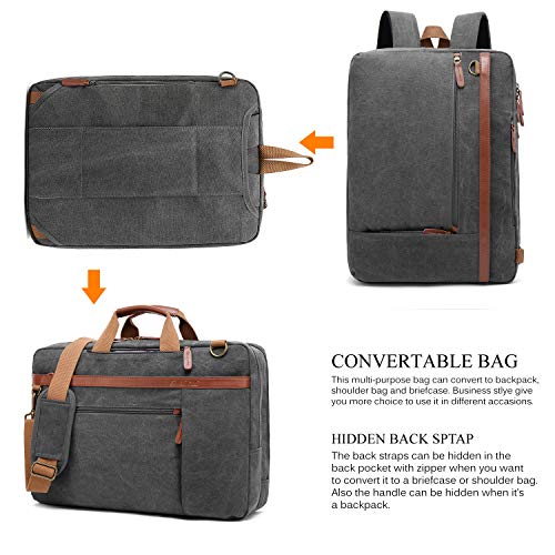 Coolbell Convertible Backpack Shoulder Bag Messenger Bag Laptop Case Business Briefcase Leisure Handbag Multi-Functional Travel Rucksack Fits 17.3 Inch Laptop For Men/Women (Canvas Dark Grey) #TOP1