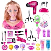 Xoeryoy 35Pcs/Set Doll Head for Hair Styling and Make Up Accessories Set, Colorful Realistic Playset Styling Head Doll for Girls Pretend Play Birthday, Style 2#·