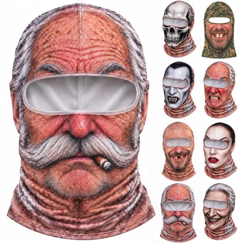Funny Ski Mask for Men 3D Realistic Old Man Face Balaclava Grey - image 1