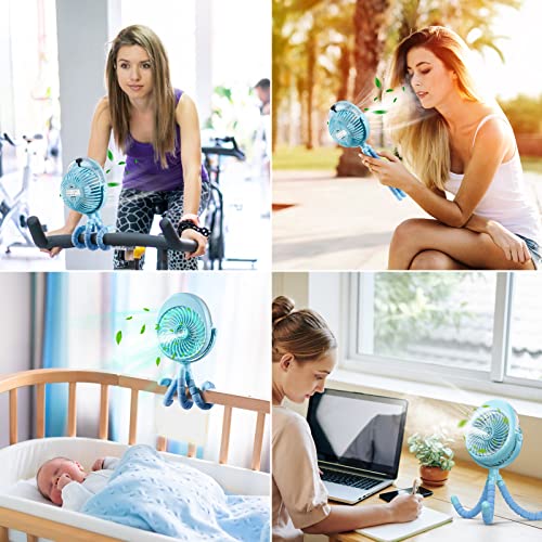Portable Stroller Fan With Mist, Rechargeable Misting Fan With Water Spray, 270° Pivot Personal Mister Fan With Flexible Tripods For Cooling Outdoor Travel Beach Umbrella Wagon Crib Treadmill Car #TOP6