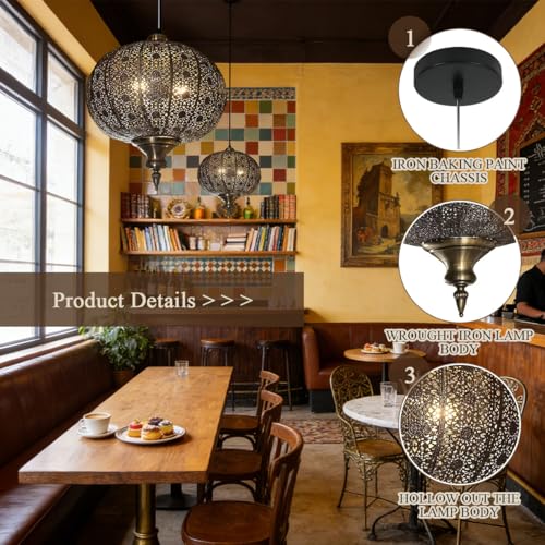 Image of Jowjuy Gold Pendant Light 13.78 inch Turkish Hanging Lamp 2-Pack Flush Light