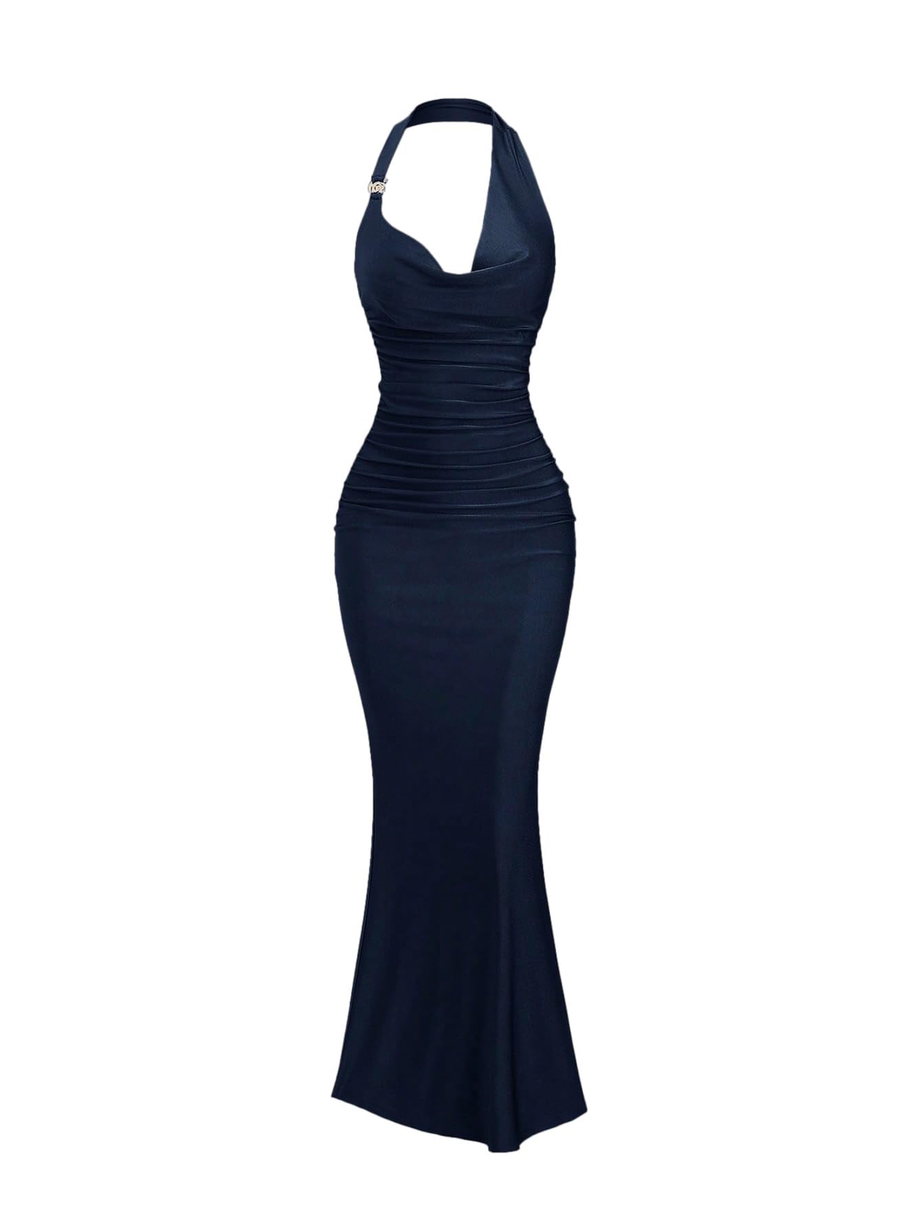 SweatyRocks Kleid Damen Lang Maxikleid Elegant Neckholder Kleid Figurbetont Partykleid Rückenfreie Kleider Bodycon Bleistiftkleid mit Fishtail