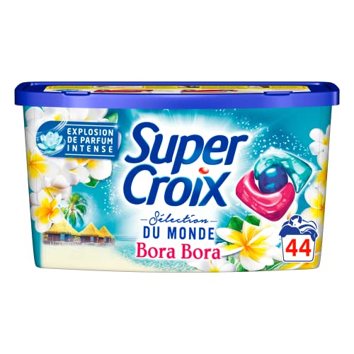 Super Croix Trio-Caps Bora Bora x44 – Lessive en Capsules Parfumée (44 Capsules) – Fleur de Monoi & Lait d'Aloe