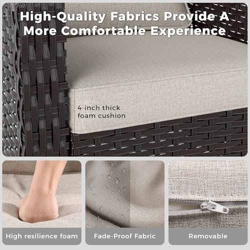 Image of 3 Piece Patio Furniture Set, Wicker Outdoor Conversation Set | Patio Chair Set with Olefin Removable Cushion, All-Weather Glider Swivel Chair Set with Deep Seat for Porch, Deck, Beige