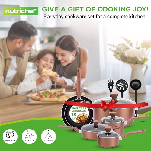 NutriChef Kitchenware Pots & Pans - Stylish Kitchen Cookware Set, Non-Stick (13-Piece Set), Brown, One Size, (NCCWA13BR.5) by NutriChef - Used condition - Image 7
