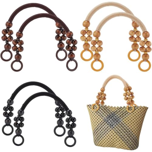 PH PandaHall Asas de madera con cuentas de 3 colores, 6 correas de nailon para monedero, 48 cm de largo, asas de repuesto en forma de U para hacer bolsos, bolsas de hombro, bolsas de bricolaje