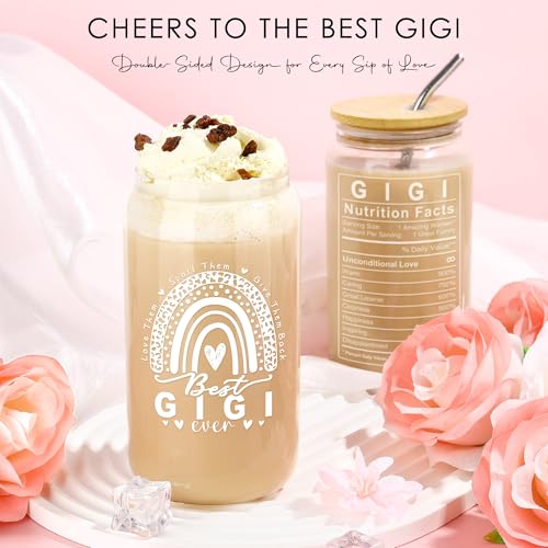 Image of Gigi Gifts for Grandma Best Gigi Ever Gifts for Gigis Birthday Gift Set for Women from Grandkids Personalized Gigis Gift Ideas for Mothers Day Christmas Happy Birthday with 16oz Glass Cup, Canvas Bag