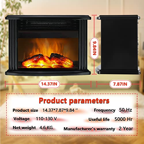 Donyer Power 14" Mini Electric Fireplace Tabletop Portable Heater, 1500W, Black Metal Frame,Room Heater,Space Heater #TOP2