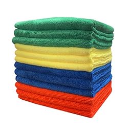 CleanAide Ultra-Absorbent 300 GSM Microfiber Towels for Auto Detailing, Home & Commercial Cleaning, Streak-Free, Lint-Free, Reusable & Machine Washable, 4 Colors for Organization,16x16 Inch, 12-Pack