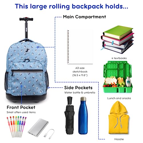 J World Sunrise Kids Rolling Backpack for Girls Boys. Roller Bookbag With Wheels For School, Panda3
