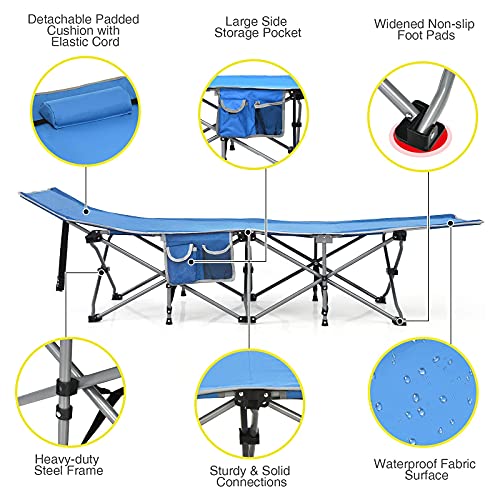 Goplus Camping Cot, Folding Camping Bed For Adults W/Carrying Bag, 500 Lbs Max Load, Side Pocket, Detachable Pillow, Lightweight Portable Sleeping Cot For Home Office Hiking Picnic #TOP4