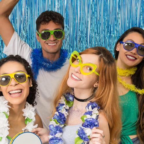 Image of 4 Pack Blue Foil Fringe Curtains, 13.2x6.6ft Ocean Themed Tinsel Streamers Backdrop, Photo Backdrop for Birthday, Baby Shower, Bachelor, Summer Party, Gender Reveal | Blue Streamers Party Decorations