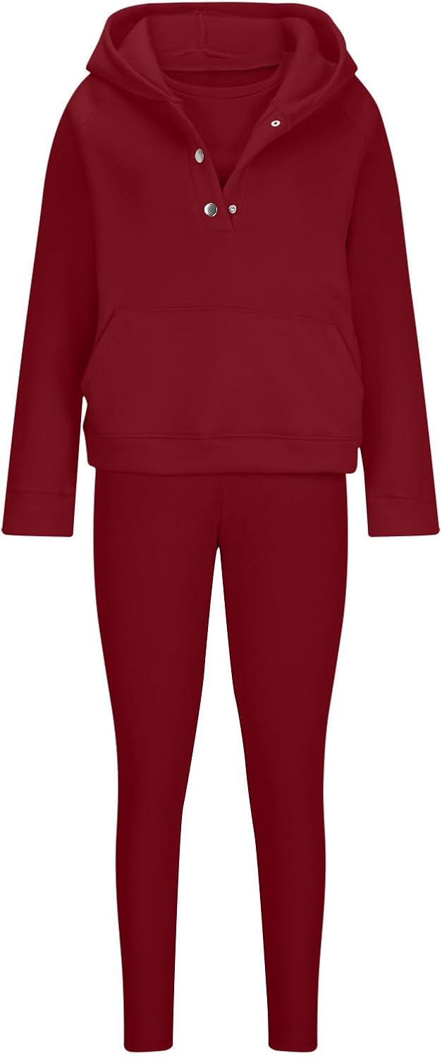 Sweatsuit Set for Women 2 Piece Outfits Casual Half Button Oversized Pullover Hoodie and Leggings Matching Tracksuits