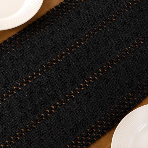 Image of MLMC Black Boho Table Runner Farmhouse Macrame Woven Table Runner 60 inch Long Rustic Centerpieces Table Decoration for Kitchen Dinning Wedding Events 12x60 Inch
