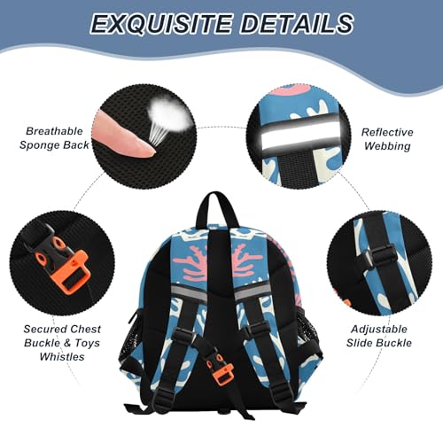 Kid's Backpack for Boys & Girls Toddler Bag White Red Coral Pattern Backpack with Safety Leash3