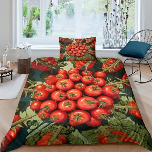 Tomate housse de couette 3D en microfibre douce avec sa taie d'oreiller pour lit single