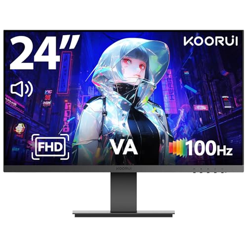 KOORUI モニター 23.8インチ ディスプレイ VA非光沢 フルHD 最大100Hz ブルーライト軽減 フリッカーフリー スピーカー搭載 VESA対応 フレームレス HDMI 1.4/VGA