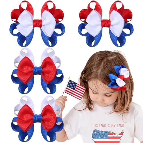 AOFLLU 4PCS 4th of July Hair Bows for Girls, Patriotic