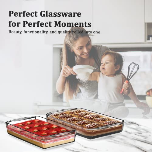 Small Glass Baking Dish - Pack Of 2, Rectangular Pan For Cooking And Serving | Oven, Stove, Microwave, Dishwasher And Refrigerator Safe Cookware. 2.2 Quart Casserole Pan #TOP4