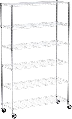 Miniatura 4 de YYkokocat Estantes de almacenamiento ajustables de 6 niveles, estantería de alambre resistente con ruedas, estante de capa de metal de 2100 libras,