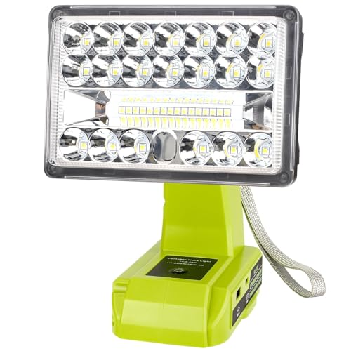Image of 28W 2000LM Cordless LED Work Light for Ryobi One 18V Battery Portable Flood Lights for Outdoor Indoor Workshop Job Site, Floodlight & Spotlight Modes /Pivoting Head /USB Port(No Battery)