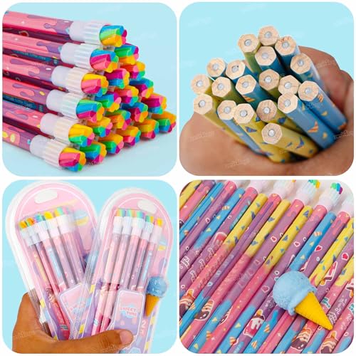Image of Zest 4 Toyz Graphite Pencil Set of 2-24 PCS Premium Wood Graphite Pencils with 2 Ice-Cone Shaped Erasers - Easy to Sharpen Pencils Suitable for School Kids Art Drawing