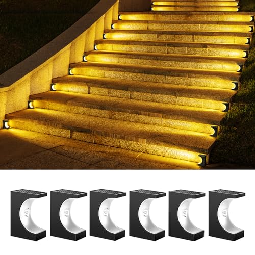 6 Pack Solar Step Lights Outdoor, IP65 Waterproof LED Stair Lights for Garden Stairs, Patio, Yard, Deck, Front Step & Porch - Warm White