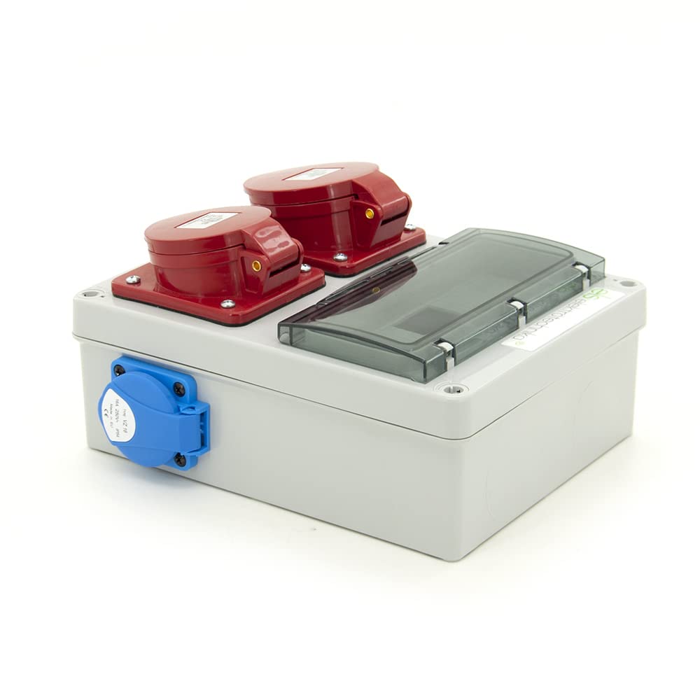ELS Elektrotechnika Separatore di corrente, distributore a parete, alloggiamento vuoto interno, Schuko 2 x 230 V e 1 CEE 16 A e CEE 32 A, cablato, IP44, armadio elettrico per assemblare dispositivi