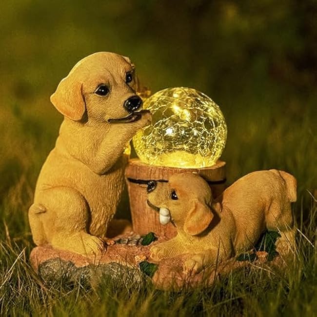 Solar Garden Dogs Statues Light, Outdoor Puppy Figurine Resin Decoration for Garden Pathway Patio Yard Lawn Gifts