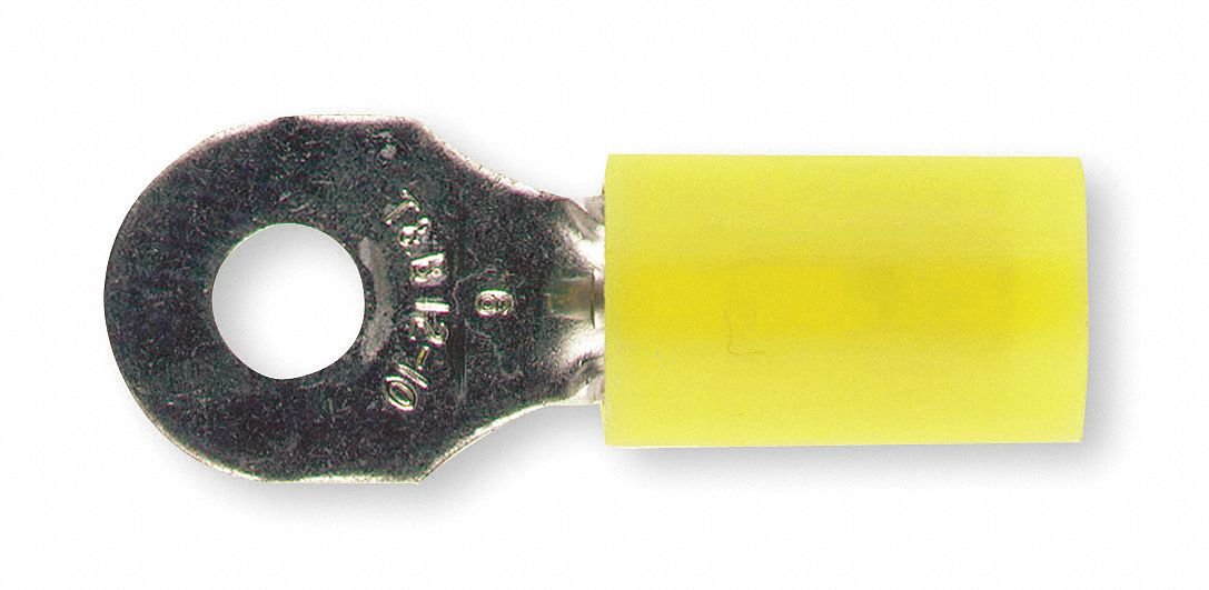 STAKON Ring Terminal, Yellow Nylon, Overlapped Seam, 12 to 10 AWG, 50