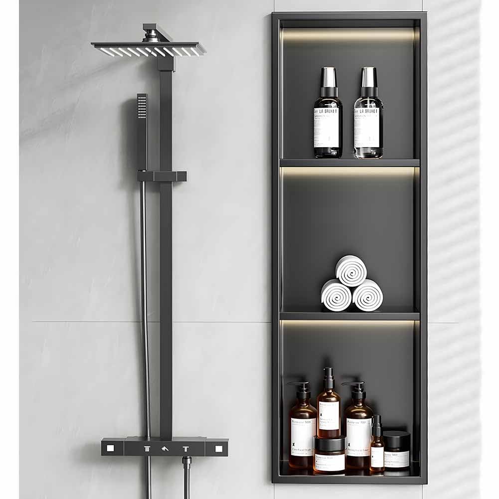 LXHELIVERY LED Light Shower Niche Stainless Steel Recessed Alcove Wall Mounted Organizer Caddy for Bathroom Recessed Wall Niche