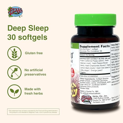 Herbs Etc. Deep Sleep Softgels - Herbal Sleep Support Supplement - Rest & Calming Support with Passionflower, Chamomile & Lemon Balm - 30 Softgels (30 Servings) - Image 4