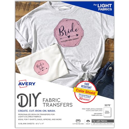Avery Printable Heat Transfer Paper for Light Fabrics, 8.5