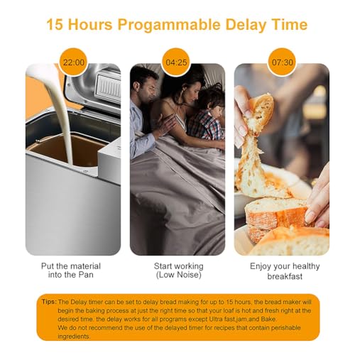 Máquina para hacer pan con dispensador de frutos secos – 17 menús preestablecidos y temporizador de 15 horas para trigo integral, pan francés, mermelada, yogur, pastel y arroz pegajoso