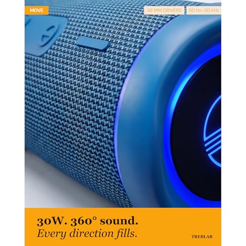 Image of TREBLAB HD77 Waterproof Bluetooth Speaker, 30W Deep Bass, RGB Light, 20H | TWS Pairing for True Stereo, USB-C Fast Charge, AUX Input - Portable Wireless Speaker for Outdoor & Backyard Use
