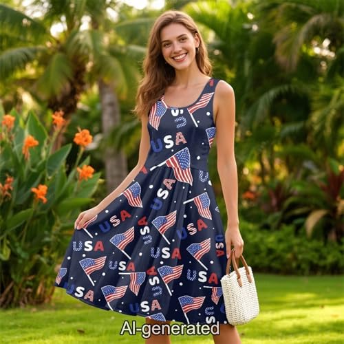 Image of Dreaweet Casual Sleeveless Dresses for Women Girls, Round Neck Tank Dresses with Pockets Summer Sundress Size XS-4XL