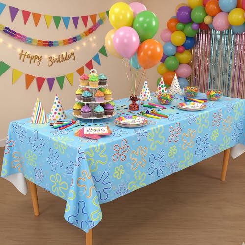 Image of Blue Orchards Sponge Tablecover (Pack of 3) - XL 54 inchx108 inch - Immersive Underwater Birthday Party Decorations, Ocean Party Tablecloth, Under the Sea Themed Decor, Plastic Table Cover, Event Decoration
