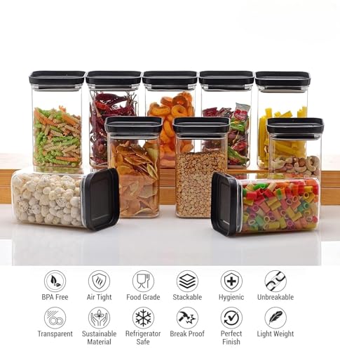 Image of Airtight Kitchen Grocery Square Transparent Unbreakable Plastic Food Storage Container Leakproof Lid Easy Store Wash 1100ml Pack Of 6 Pantry Masala Dry Fruit Organizer