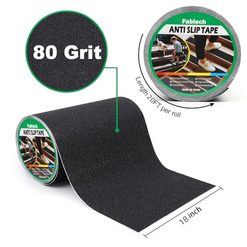 Image of Black PVC Anti-Slip Tape 80 Grit, Grip Tape18 Inch x 20 FT Heavy Duty Traction Tape, Non-Slip Safety Tape for Stairs, Ramps, Floors, Indoor & Outdoor Use