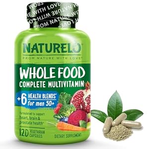 NATURELO Whole Food Multivitamin for Men 50+ – with Vitamins, Minerals, Organic Herbal Extracts – Vegan Vegetarian – for Energy, Brain, Heart and Eye Health – 120 Capsules