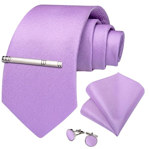 Image of DiBanGu Mens Silk Necktie Solid Color Tie and Pocket Square Cufflink Tie Clip Set Woven Plain Ties for Men Wedding Party